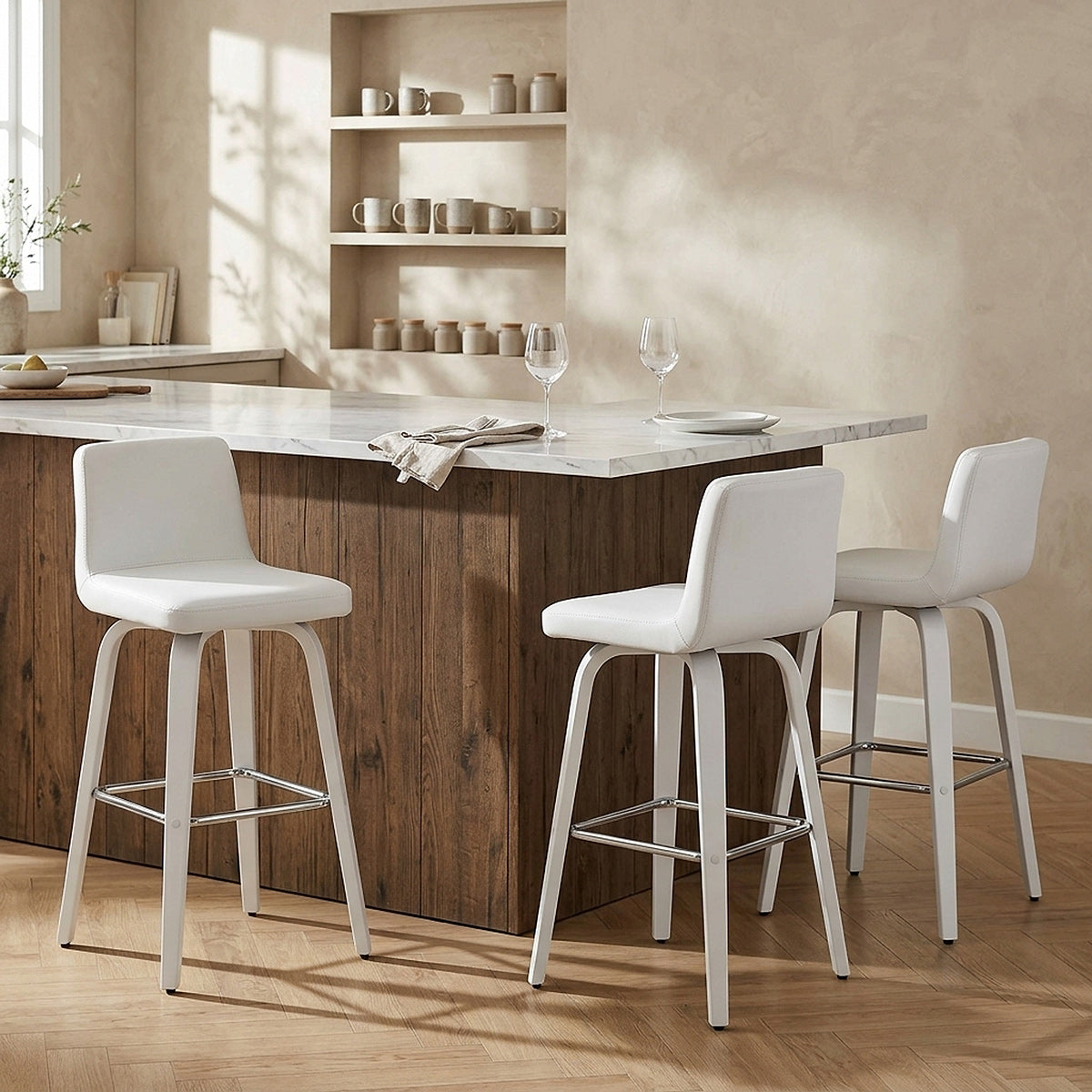 Tabouret Simili Cuir - Charlotte Blanc 