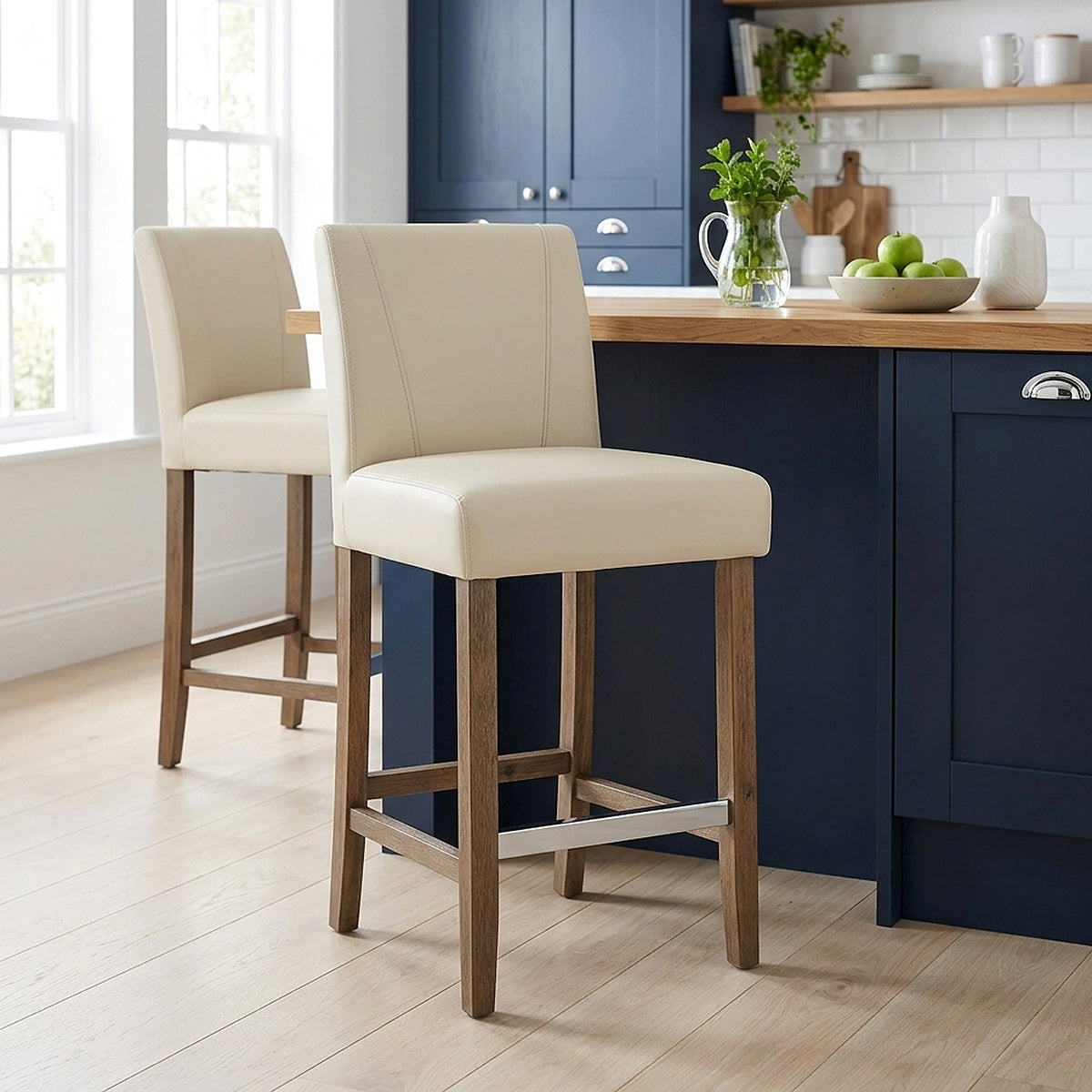 Tabouret de Bar Bois Faux Cuir - Chartwell Crème 