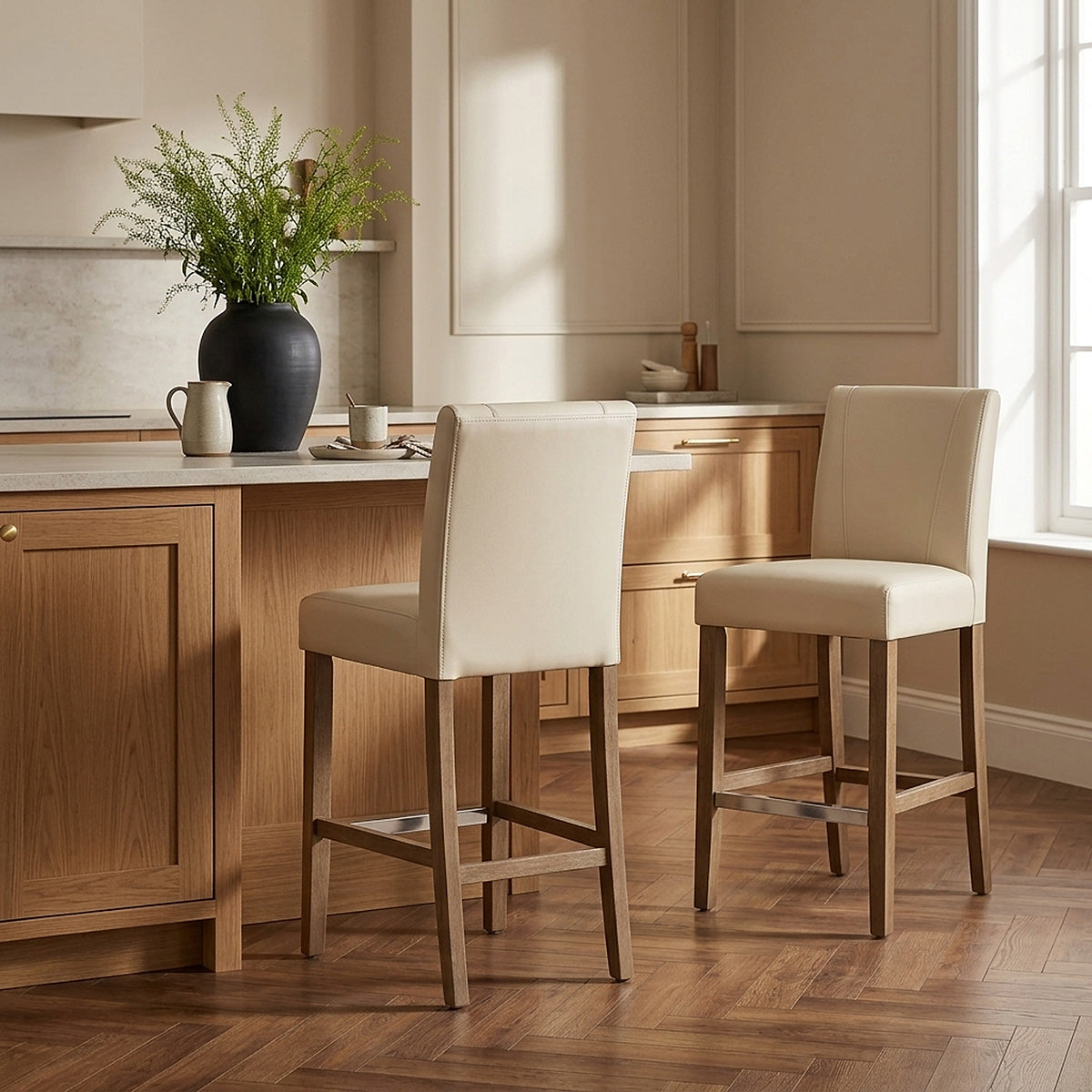 Tabouret de Bar Bois Faux Cuir - Chartwell Crème 