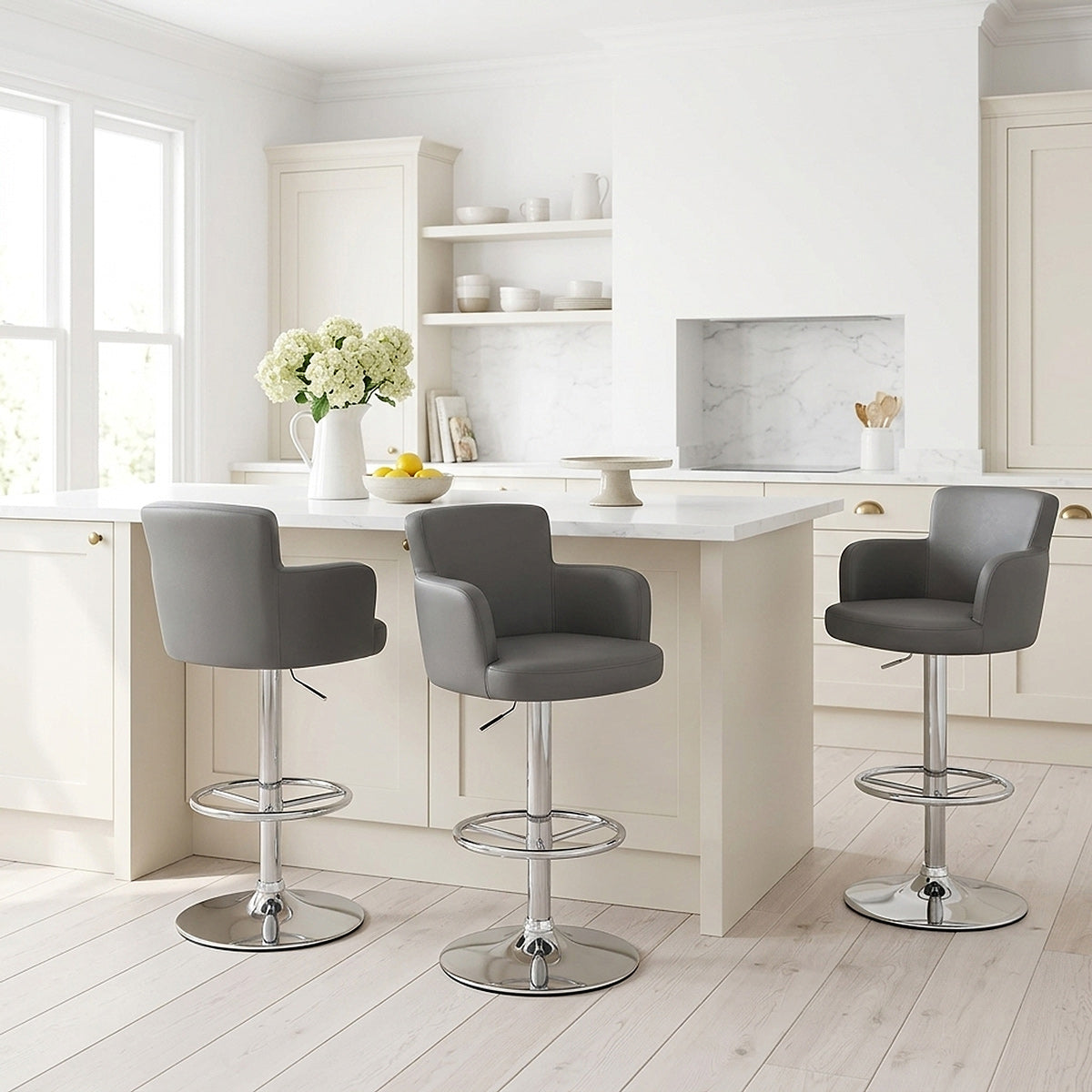 Chaise de Bar Faux Cuir Chrome - Château Gris 
