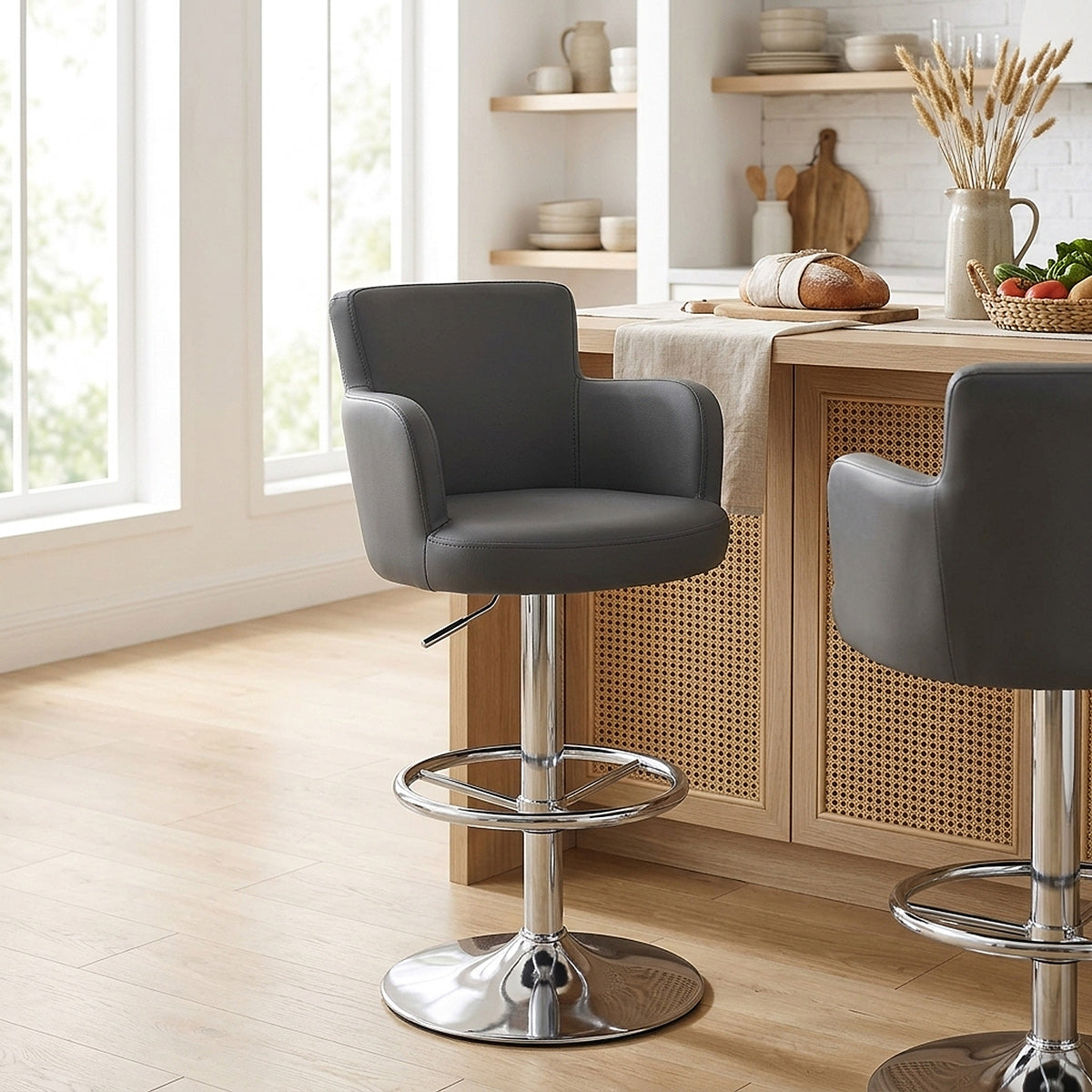 Chaise de Bar Faux Cuir Chrome Brossé - Château Blanc 