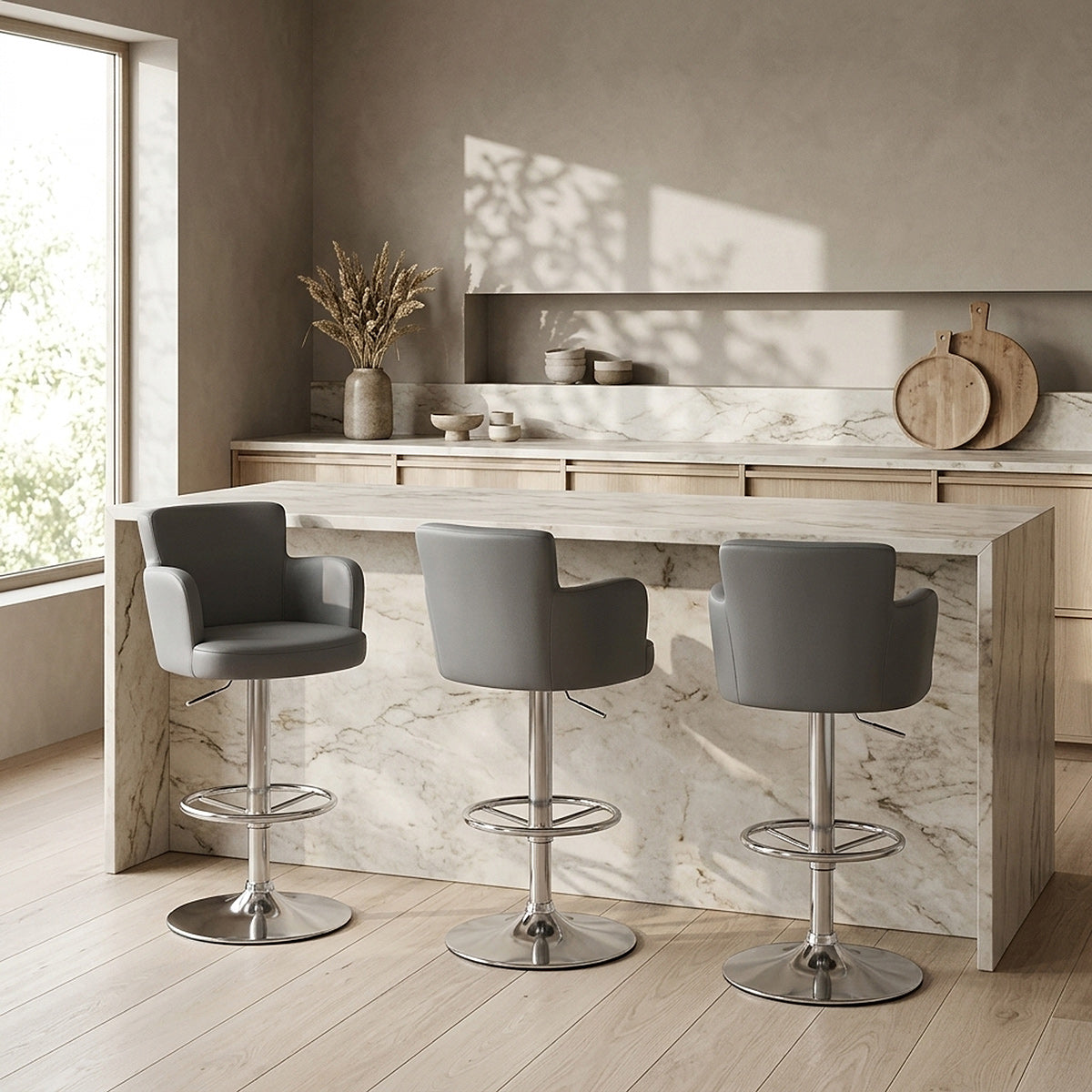 Chaise de Bar Faux Cuir Chrome Brossé - Château Blanc 