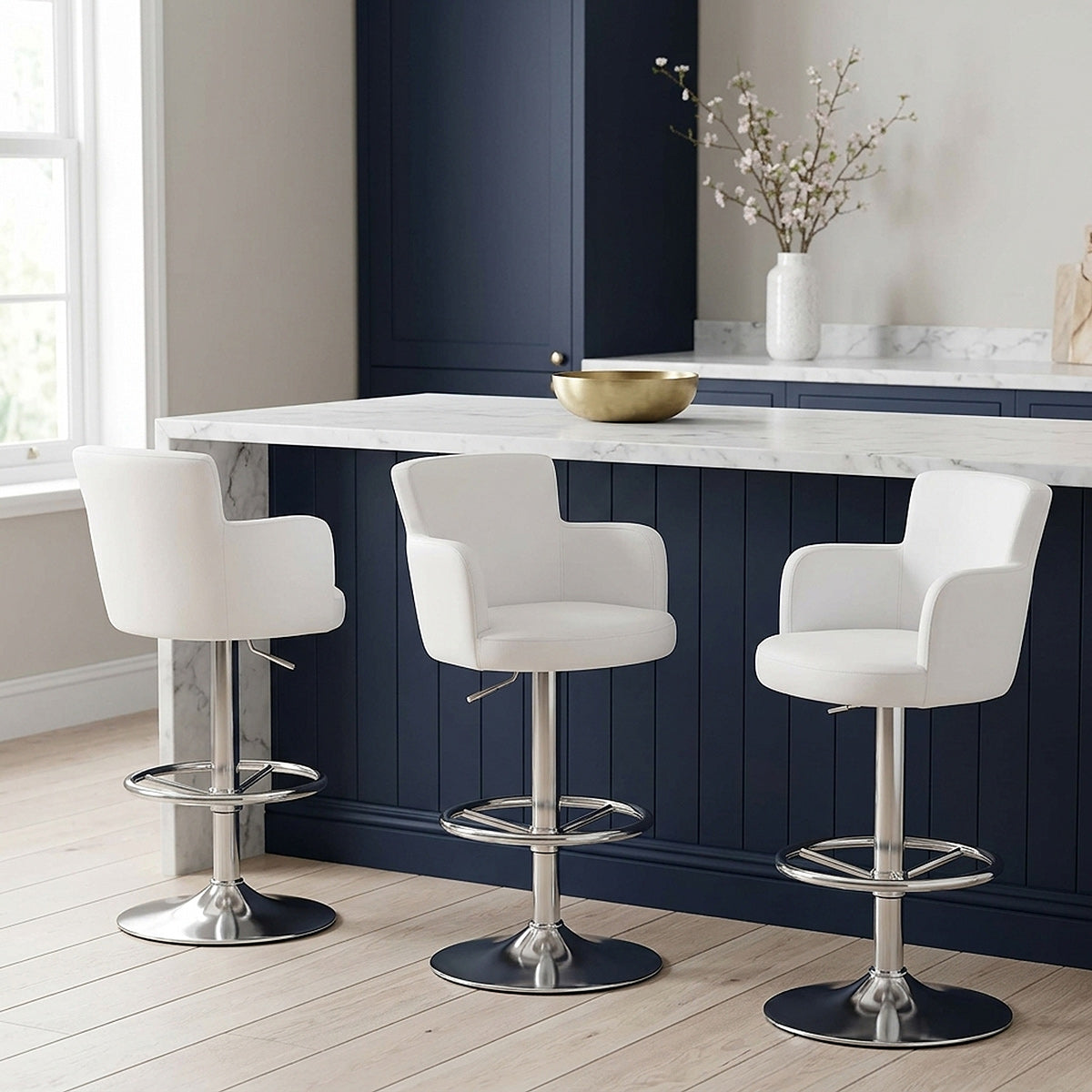 Chaise de Bar Faux Cuir Chrome Brossé - Château Gris 