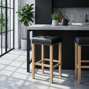 Chaise de Bar Cuir Crouté Bois - Chelsea Noir 