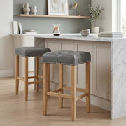 Chaise de Bar Cuir Crouté Bois - Chelsea Gris 