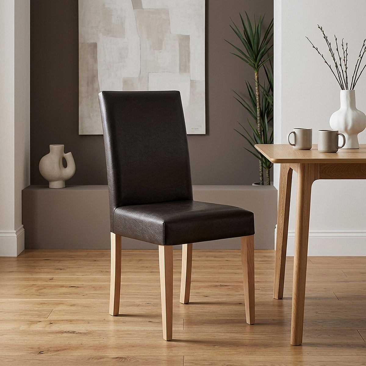 Chaise Cuir Croûté Bois - Chicago Chêne Marron 