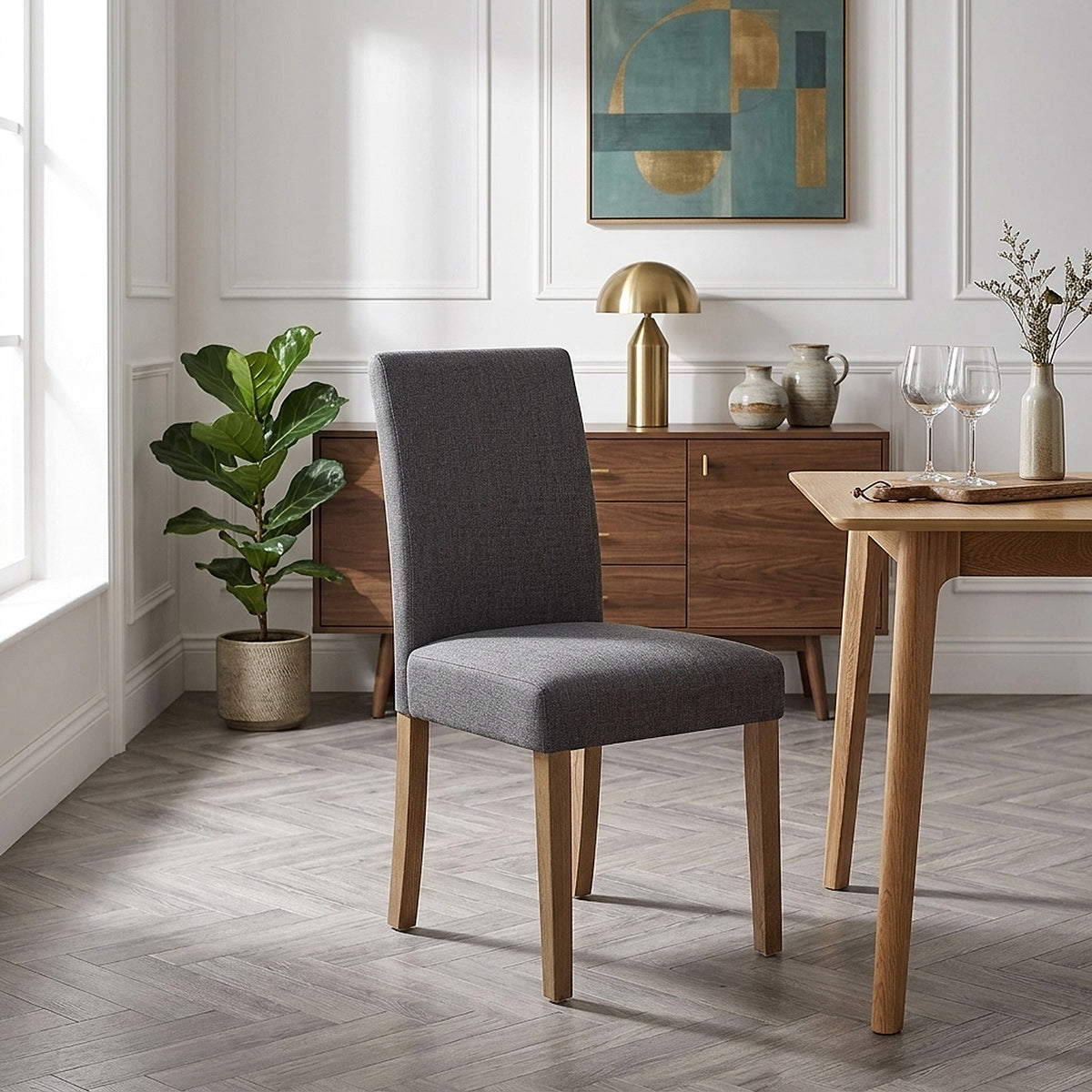 Chaise Bois Tissu - Chicago Gris Foncé 