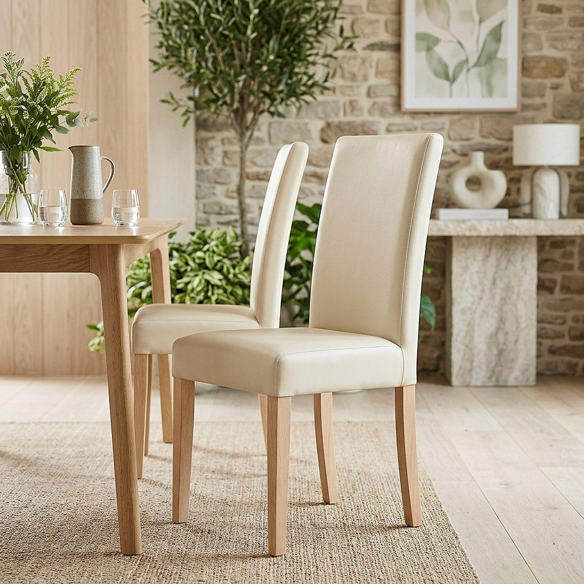Chaise Cuir Croûté Bois - Chicago Chêne Crème 