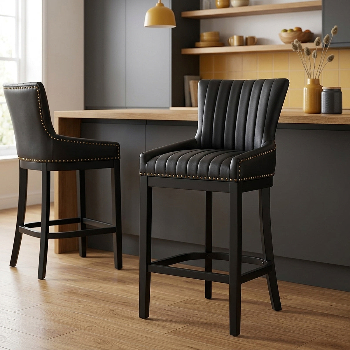 Chaise de Bar Bois Faux Cuir - Chiltern Noir 