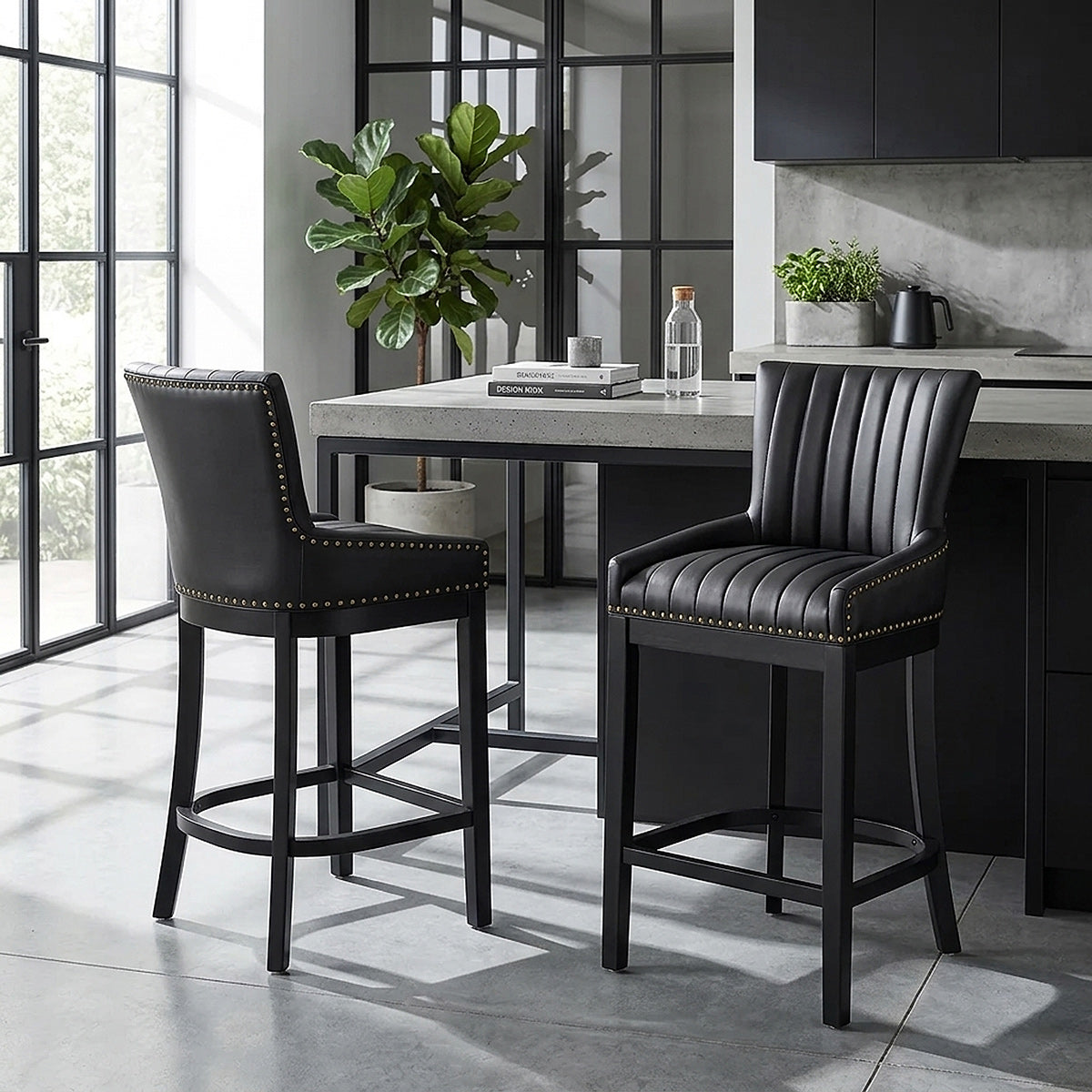 Chaise de Bar Bois Faux Cuir - Chiltern Noir 