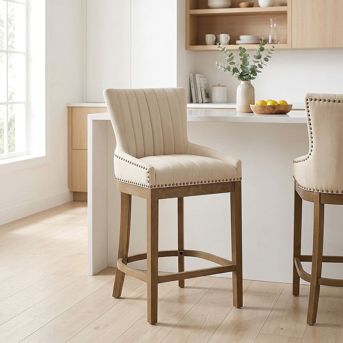 Chaise de Bar Bois Faux Cuir - Chiltern Crème 