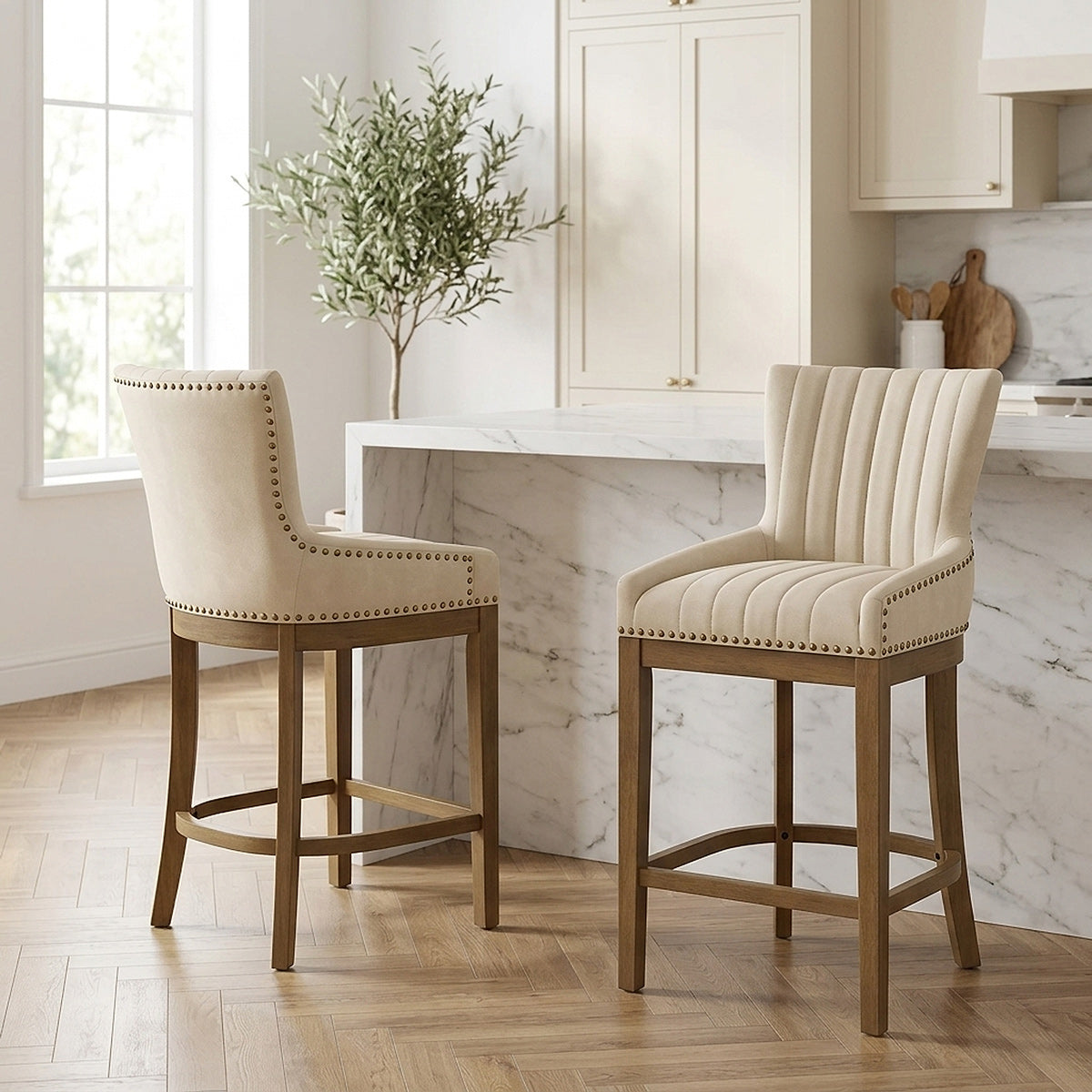 Chaise de Bar Bois Faux Cuir - Chiltern Crème 