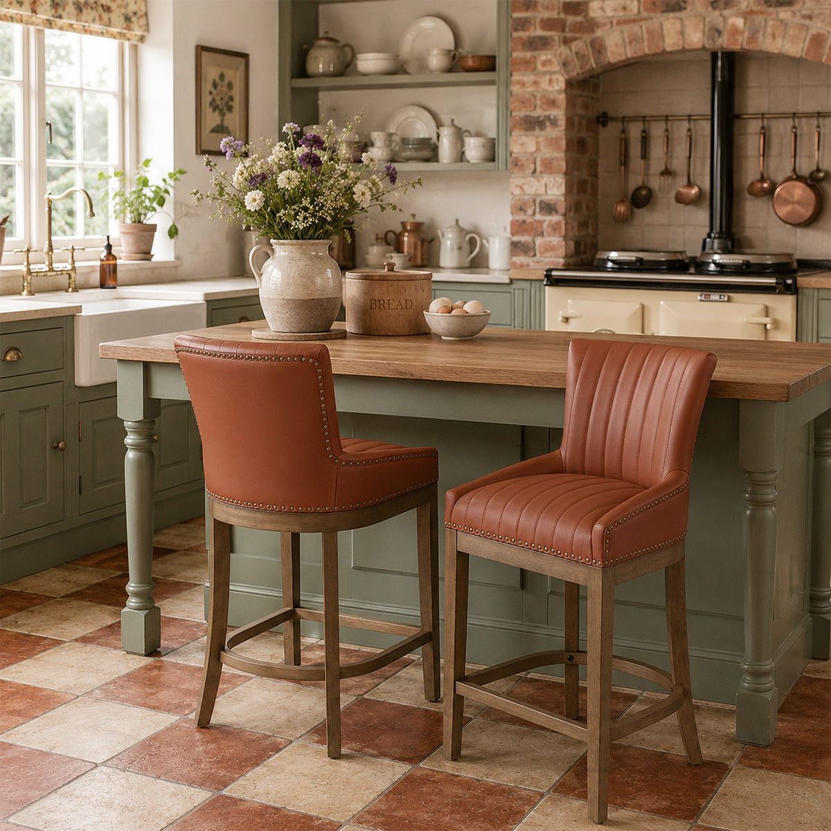 Chiltern Oak Bar Stool Brown Leather