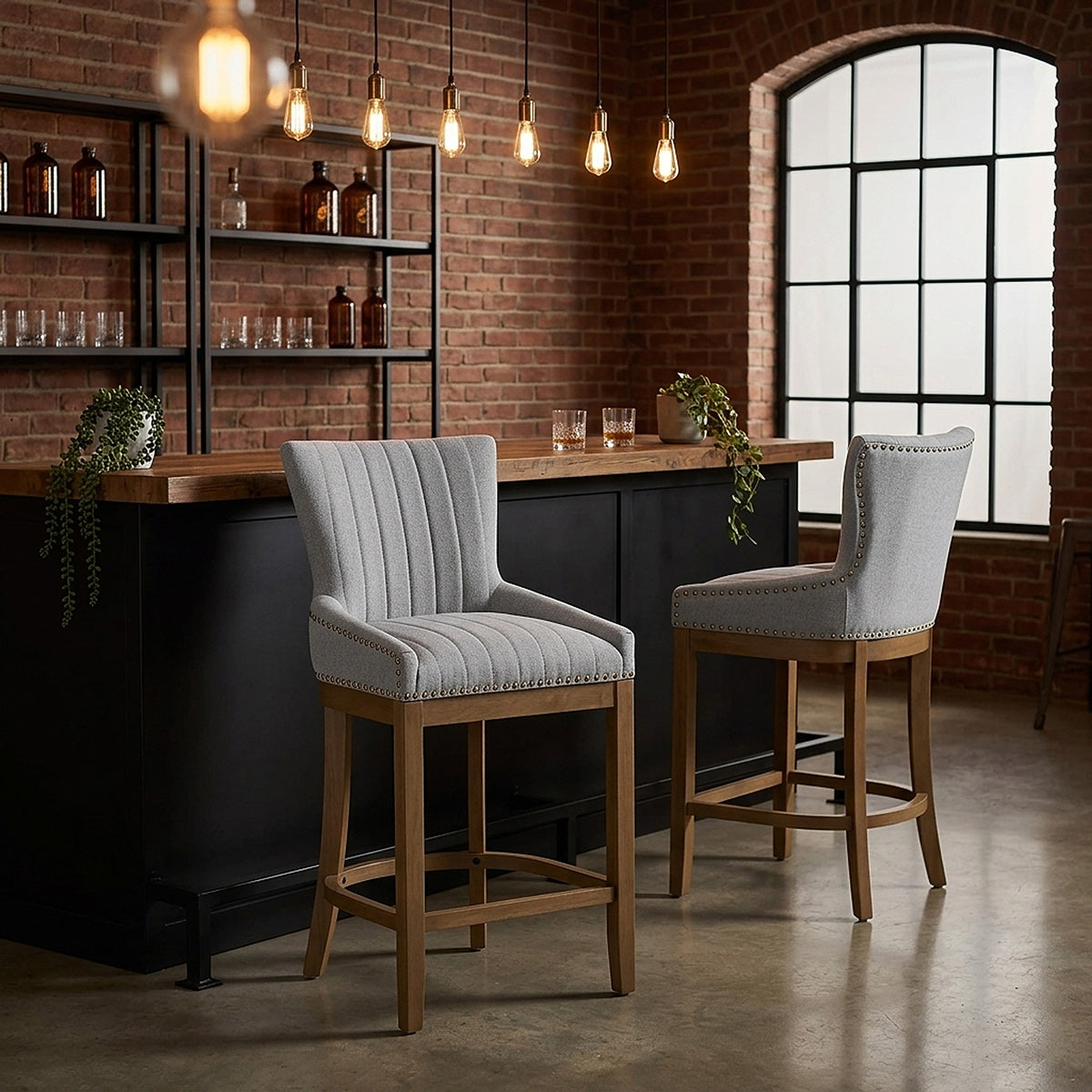Chaise de Bar Bois Tissu - Chiltern Gris