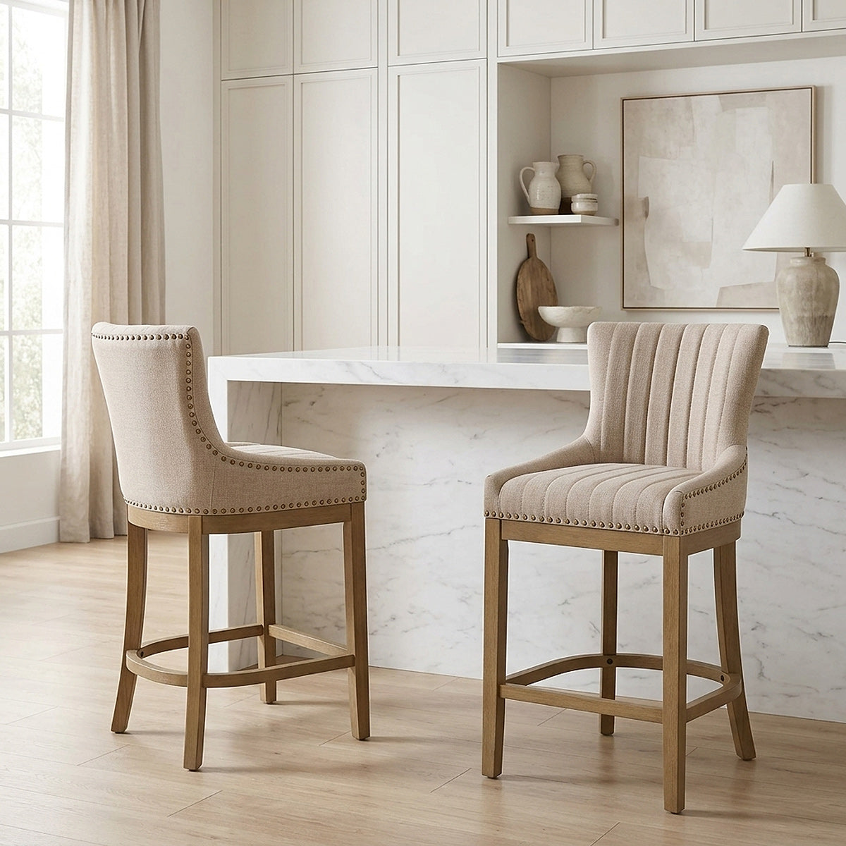 Chaise de Bar Bois Tissu - Chiltern Taupe