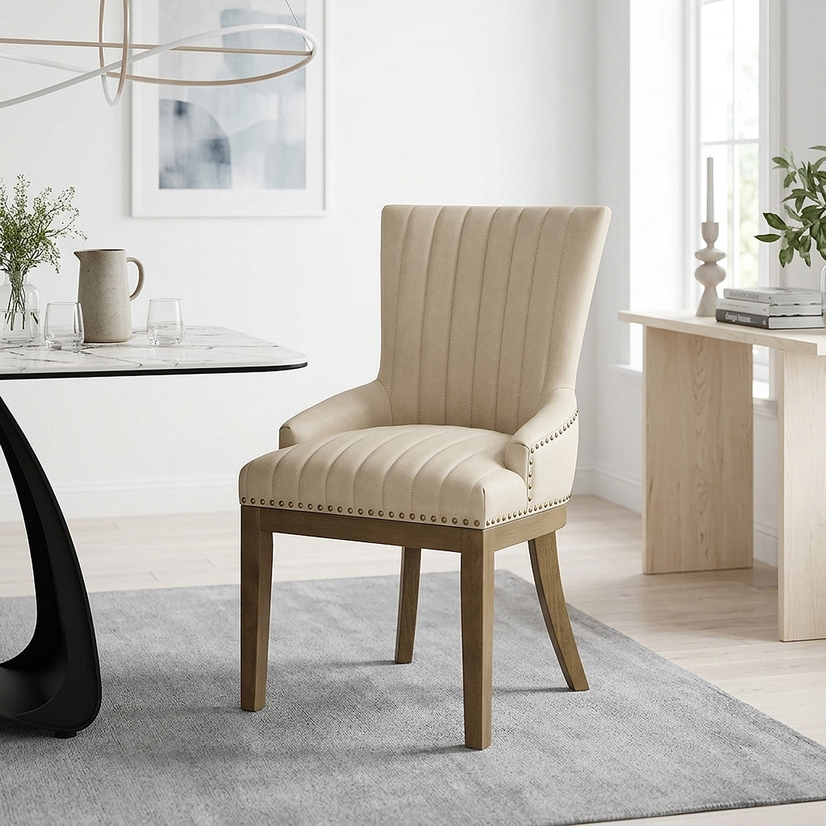 Chaise Bois Faux Cuir - Chiltern Crème