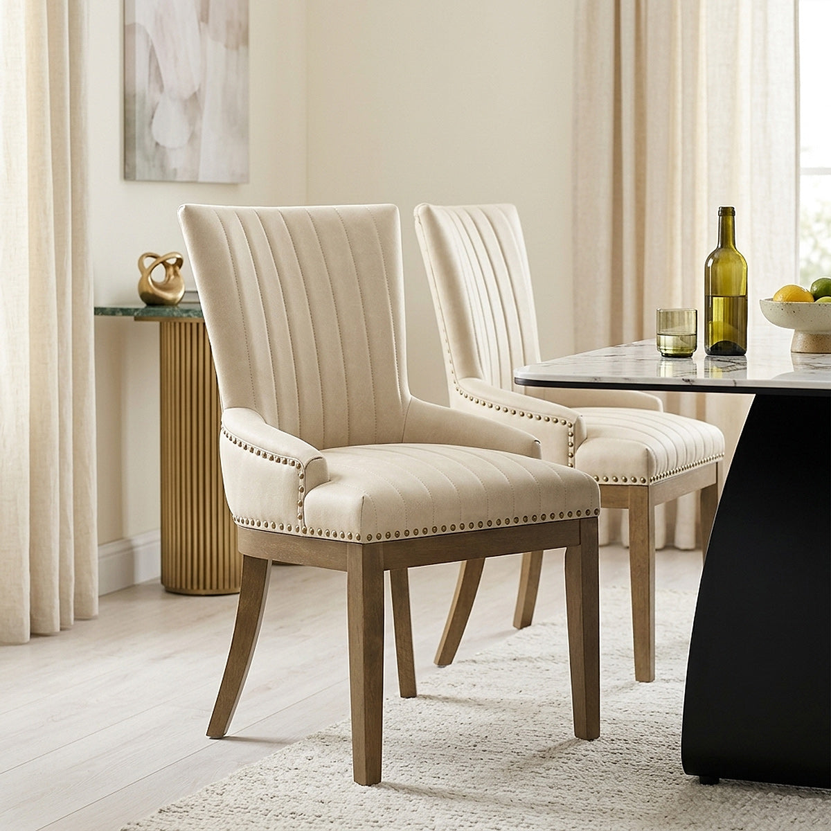 Chaise Bois Faux Cuir - Chiltern Crème
