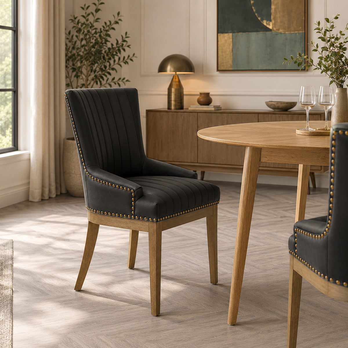 Chaise Bois Cuir Véritable - Chiltern Noir