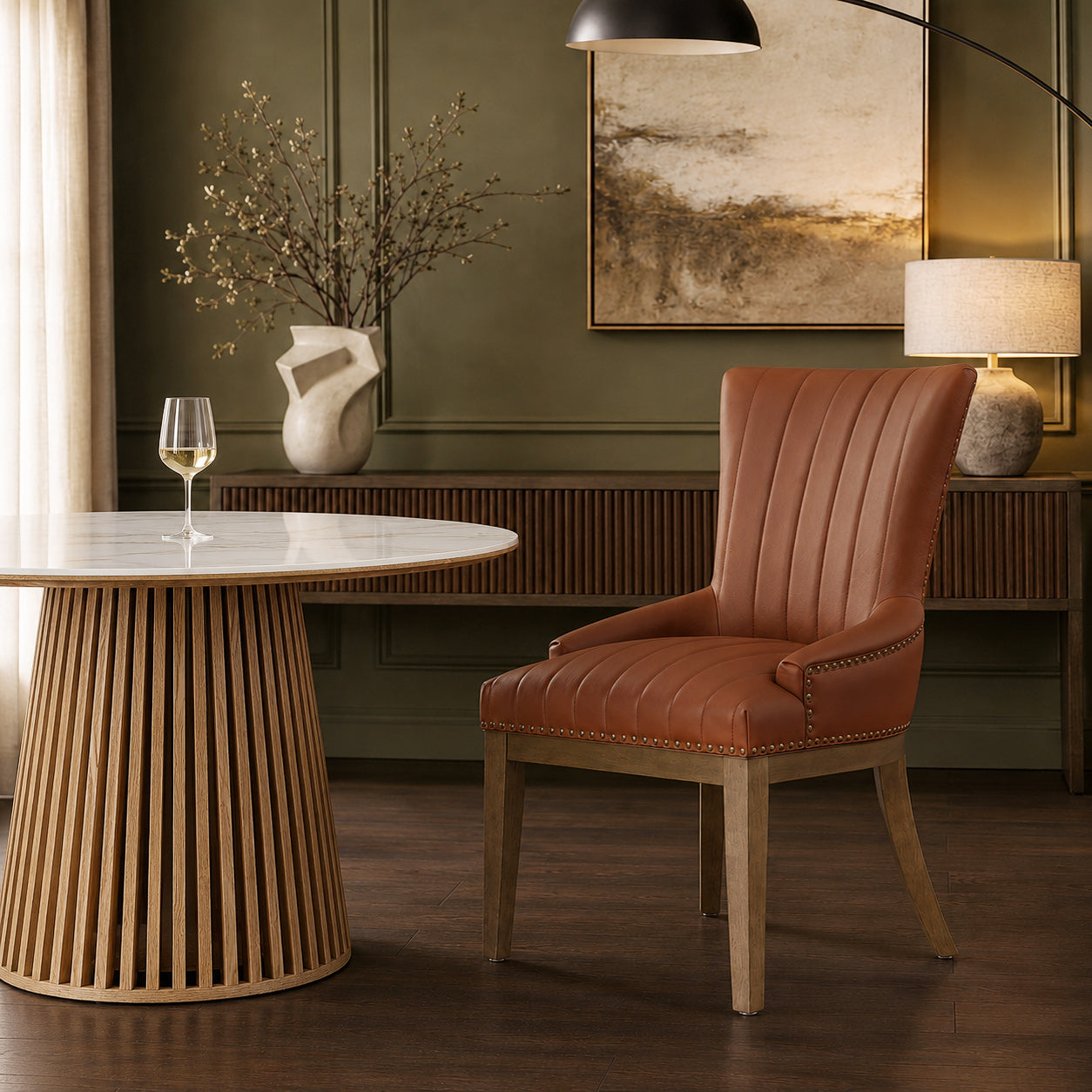 Chaise Bois Cuir Véritable - Chiltern Marron