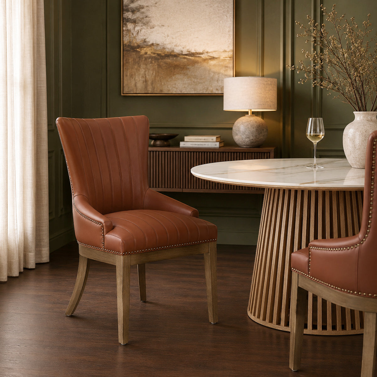 Chaise Bois Cuir Véritable - Chiltern Marron