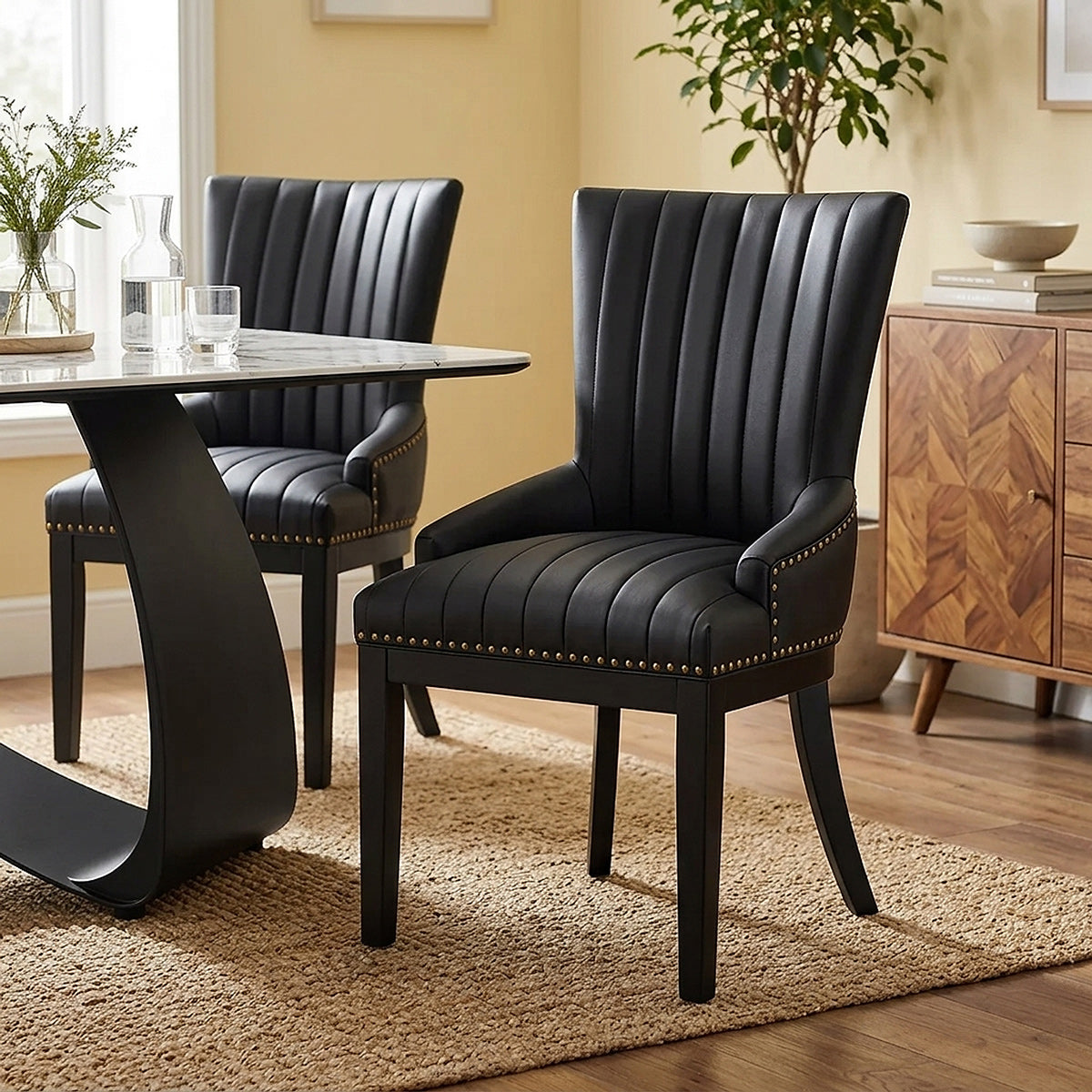 Chaise Bois Faux Cuir - Chiltern Noir 