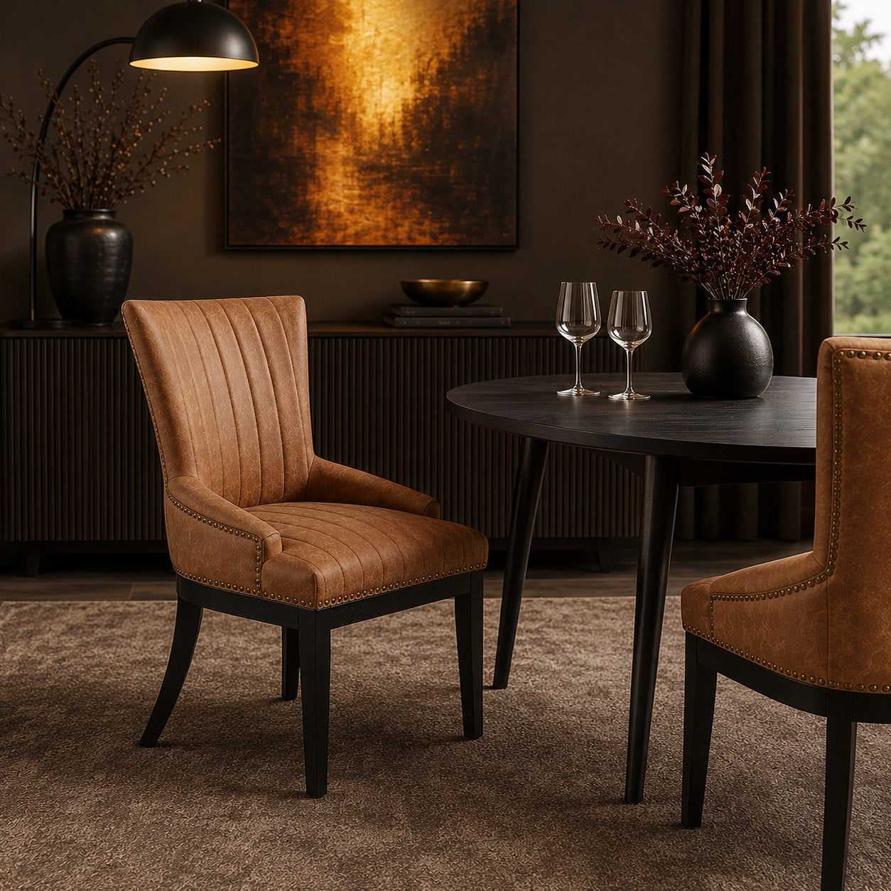 Chaise Bois Faux Cuir - Chiltern Marron