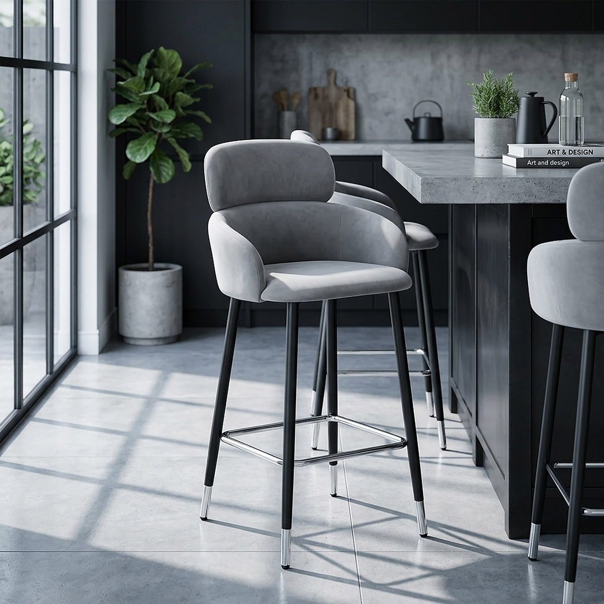 Tabouret de Bar Velours - Chloé Gris 
