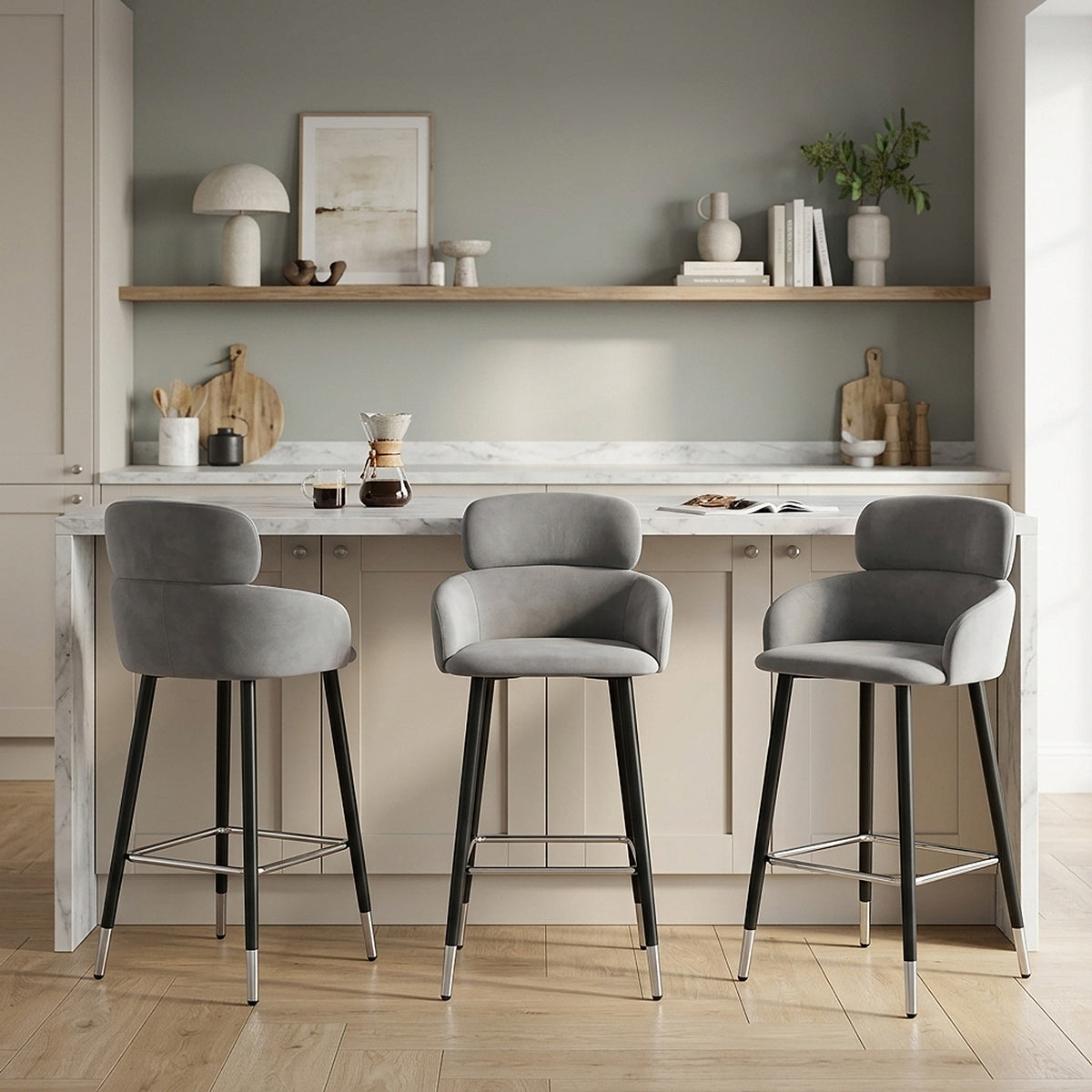 Tabouret de Bar Velours - Chloé Gris 