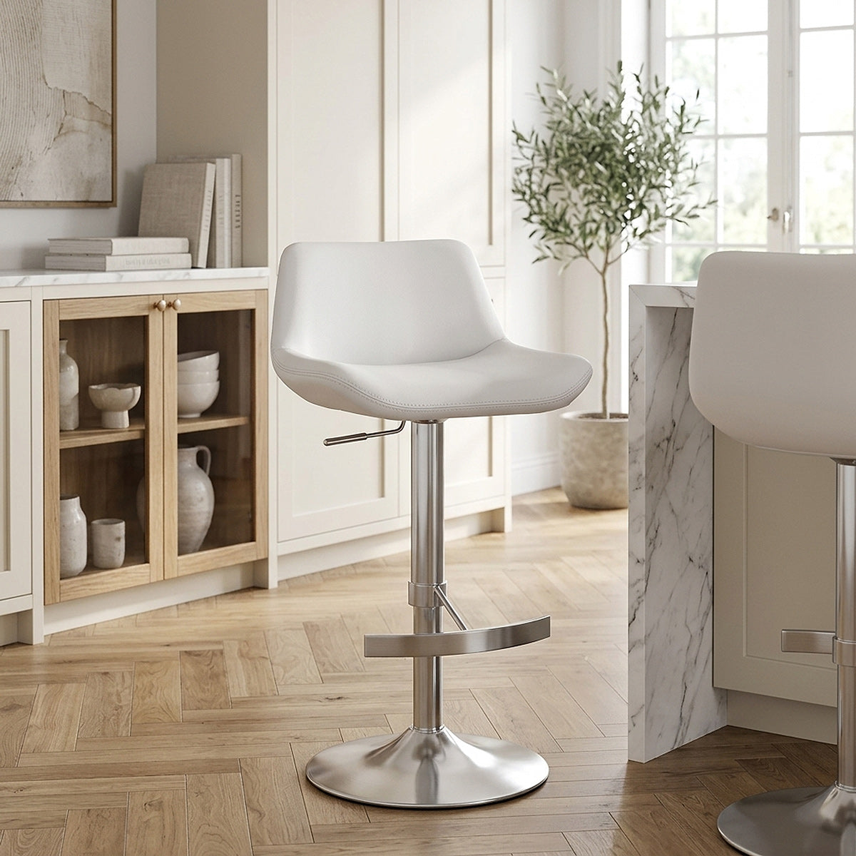 Chaise de Bar Simili Cuir Chrome Brossé - Christiana Gris 