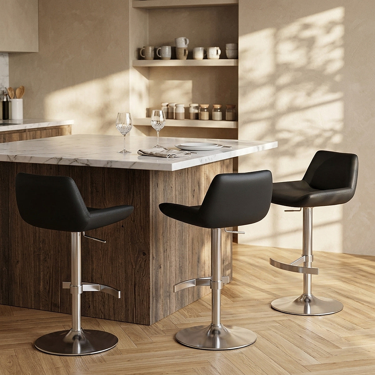 Tabouret de Bar Cuir Véritable - Christiana Noir 