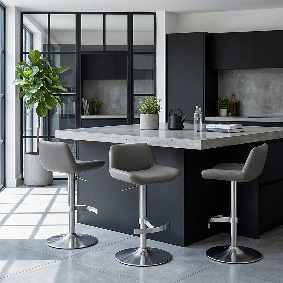 Tabouret de Bar Cuir Véritable - Christiana Gris 