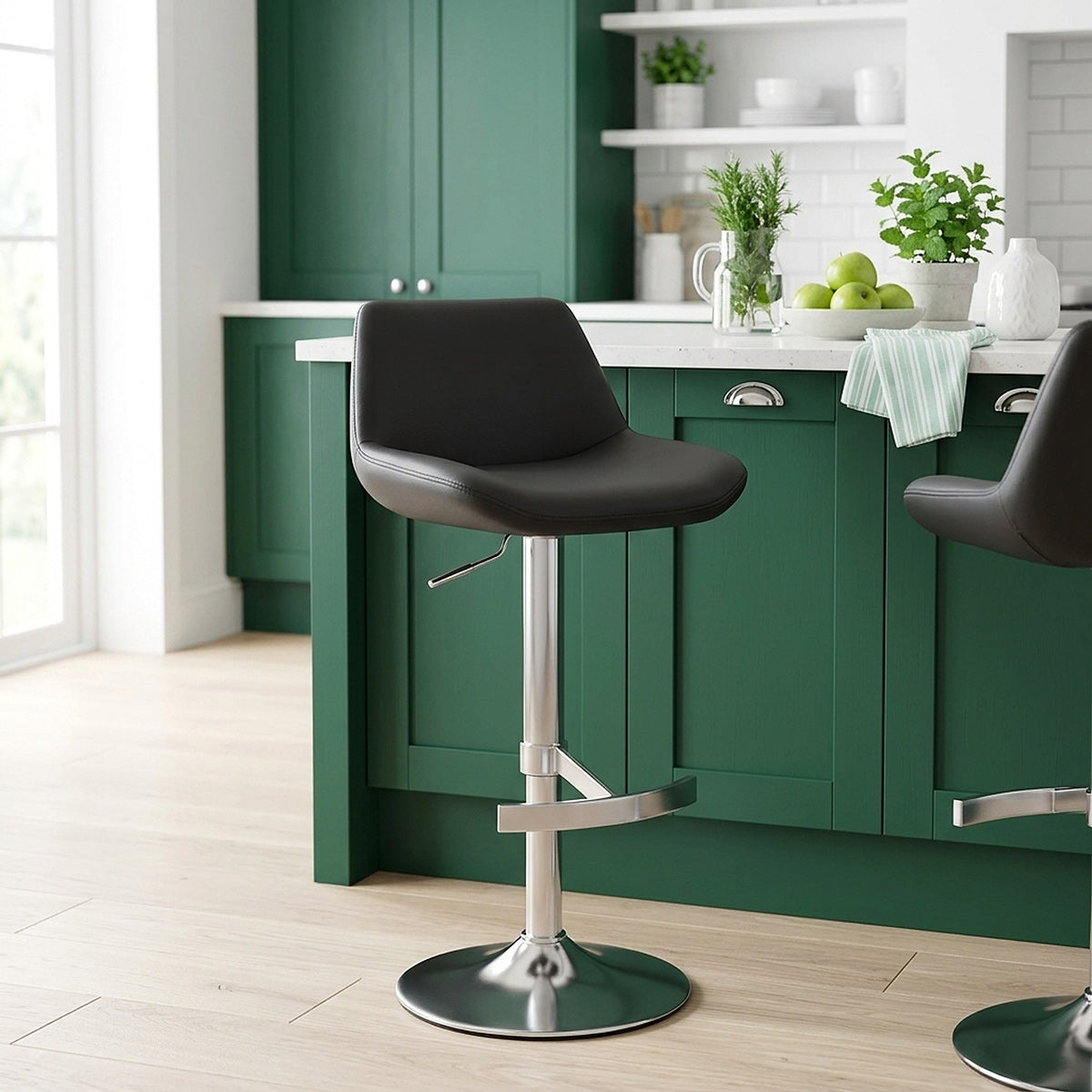 Chaise de Bar Simili Cuir Chrome Brossé - Christiana Noir 