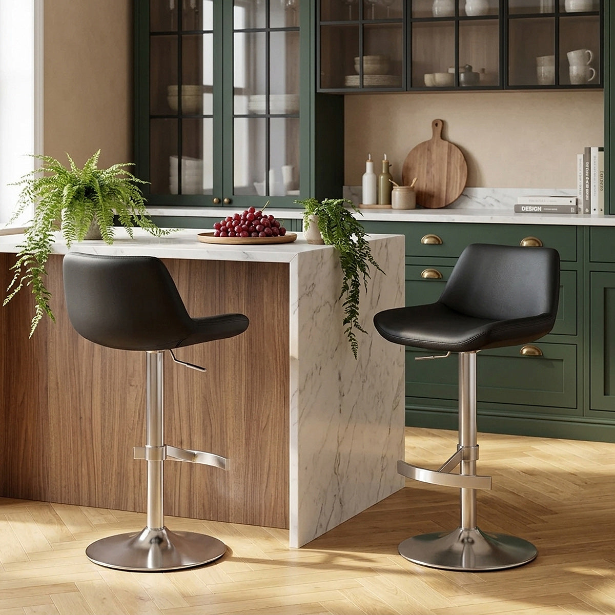 Chaise de Bar Simili Cuir Chrome Brossé - Christiana Noir 