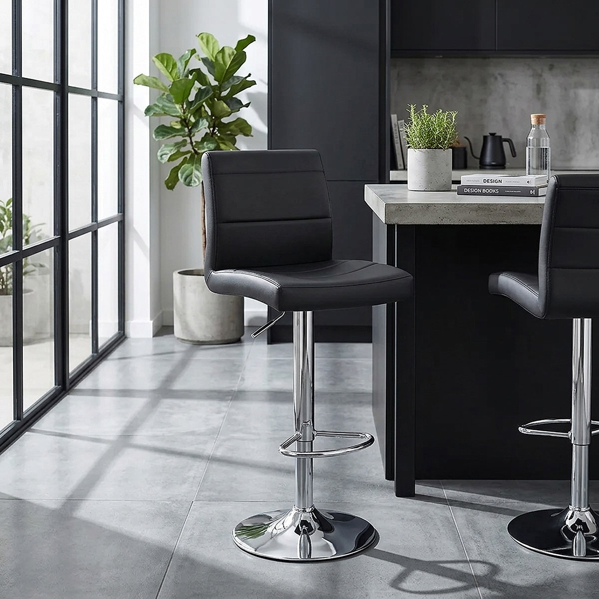 Chaise de Bar Faux Cuir Chrome - Breakfast Noir 