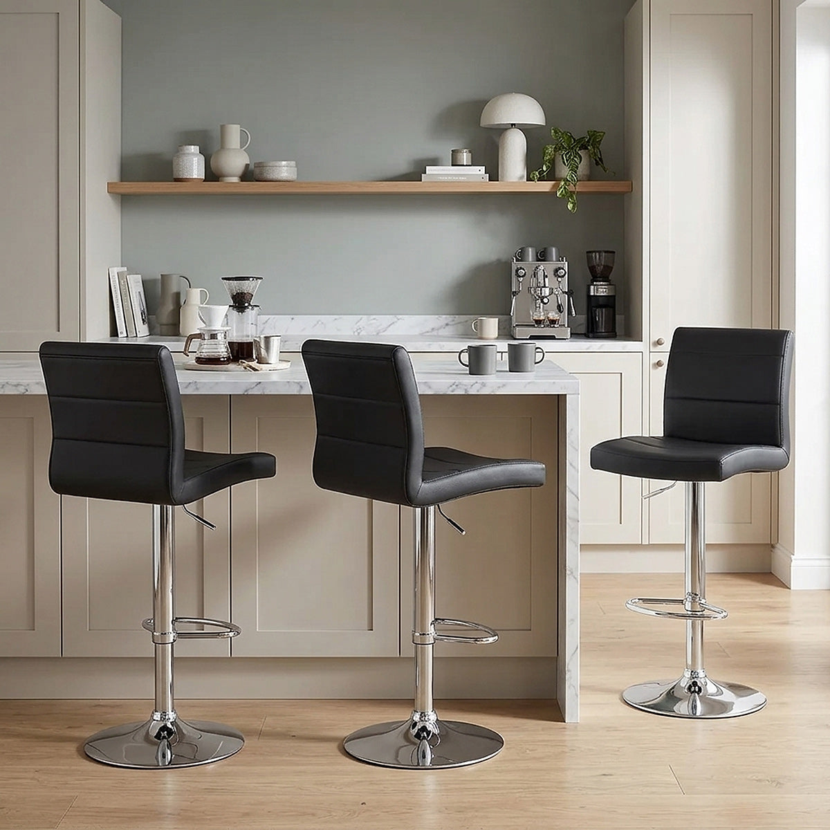 Chaise de Bar Faux Cuir Chrome - Breakfast Noir 