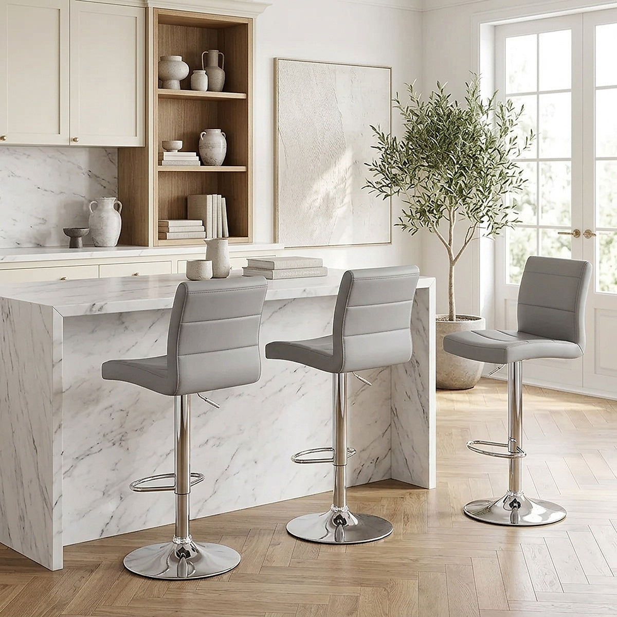 Chaise de Bar Faux Cuir Chrome - Breakfast Gris 