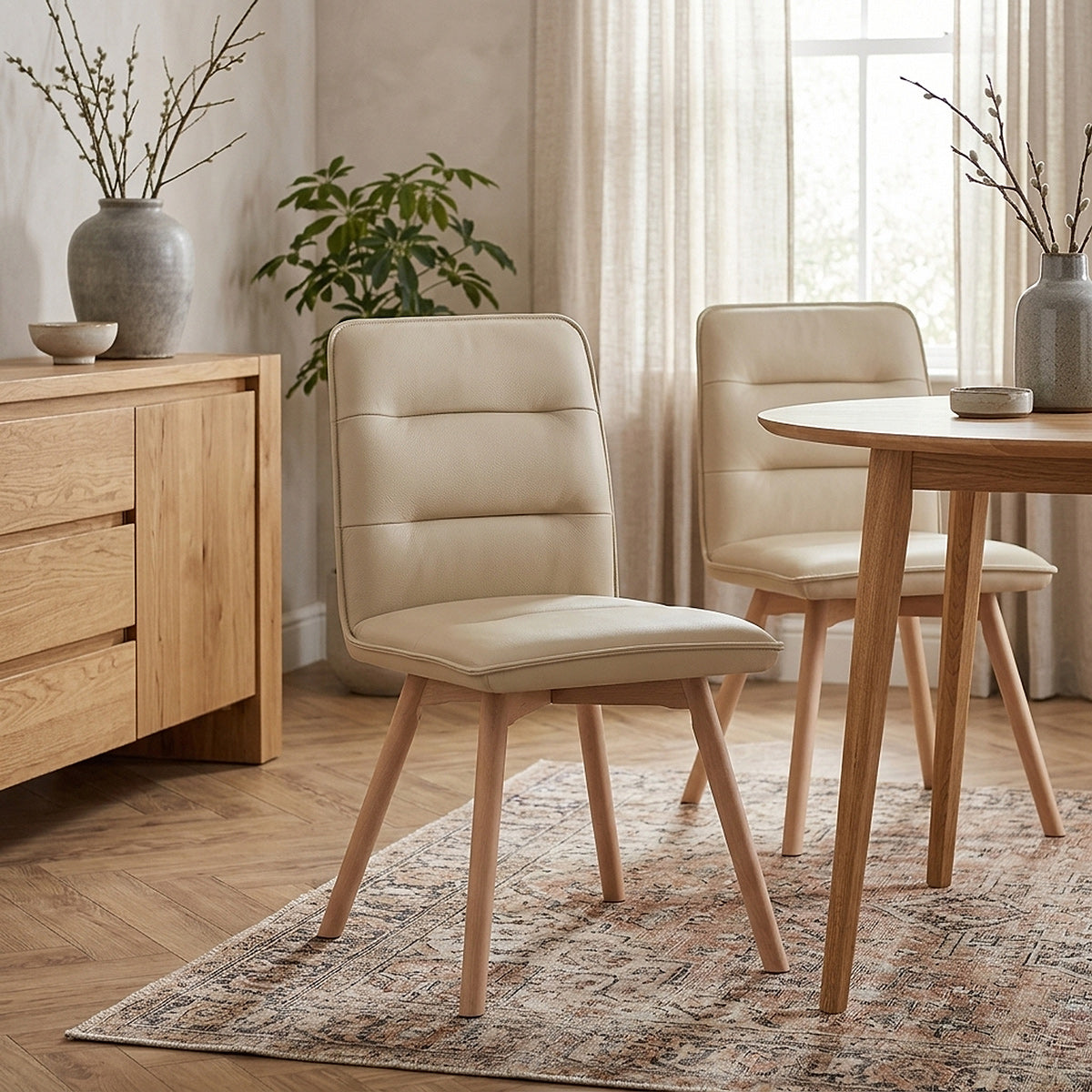 Chaise Cuir Véritable Bois - Ciro Crème