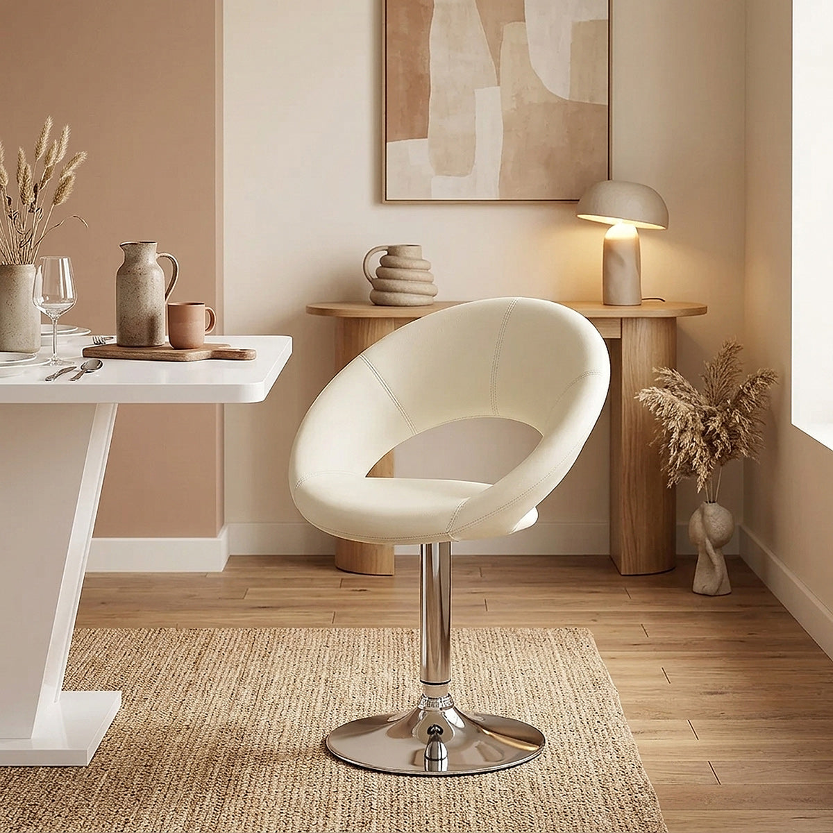 Chaise Faux Cuir Chrome - Clémentine Crème 