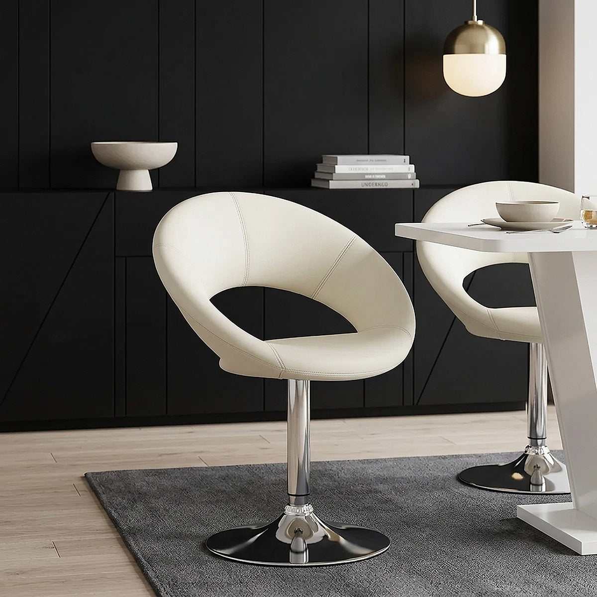 Chaise Faux Cuir Chrome - Clémentine Crème 