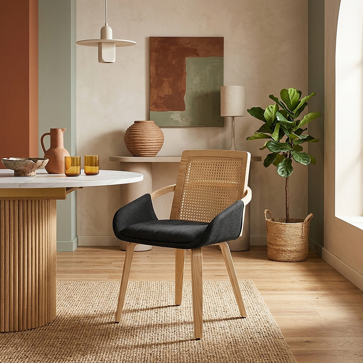 Chaise Bois Tissu - Cleveland Noir 