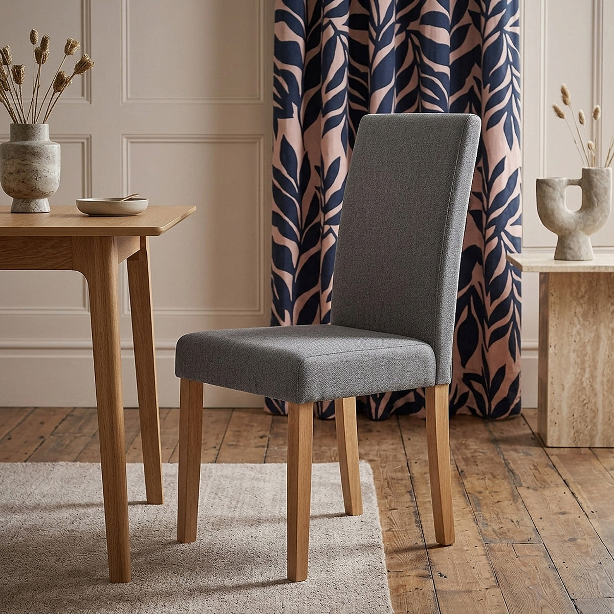 Chaise Bois Tissu - Columbus Chêne Gris 