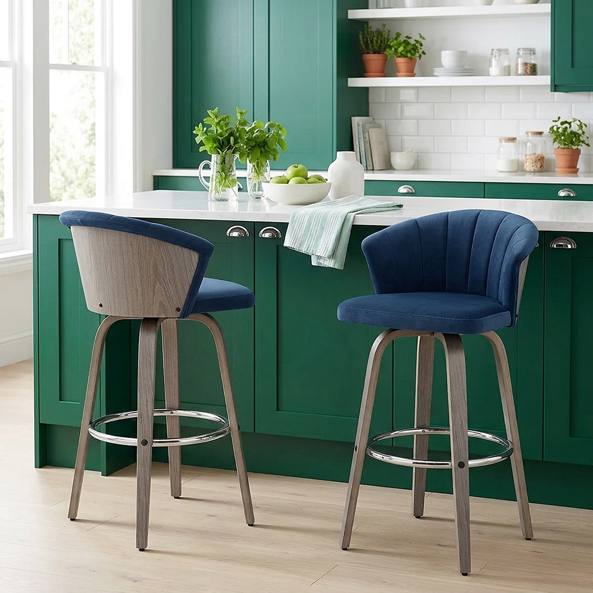 Chaise de Bar Bois Velours - Concerto Bleu 