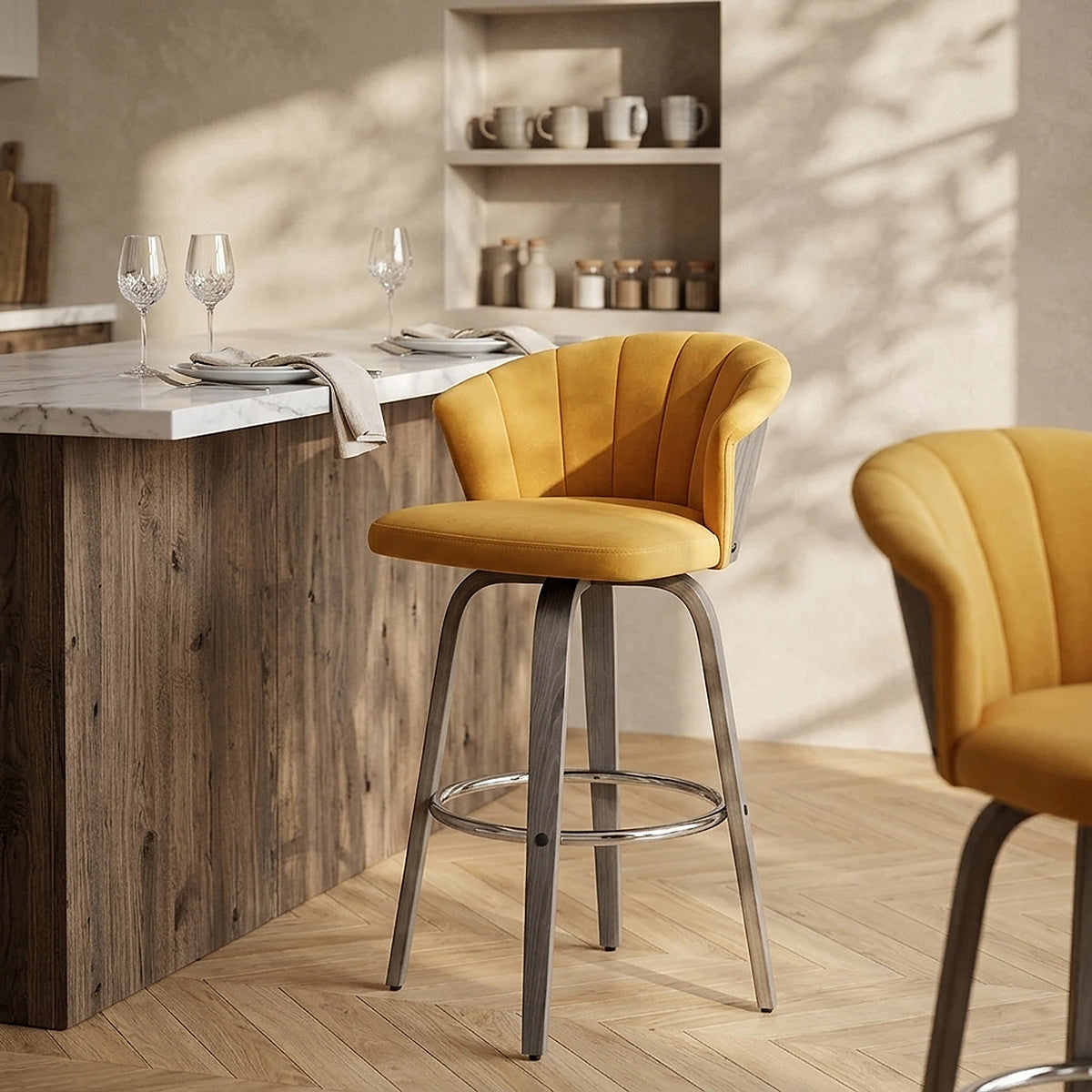 Chaise de Bar Bois Velours - Concerto Jaune 