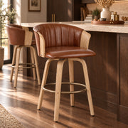 Tabouret de Bar Cuir Véritable Bois - Coral Marron