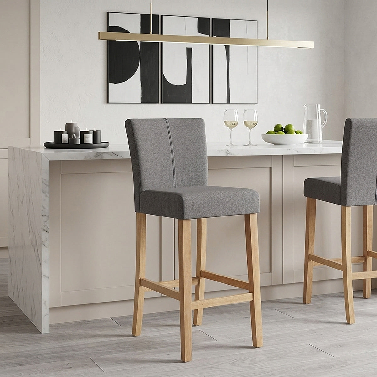 Tabouret de Bar Tissu Bois - Cornell Gris 