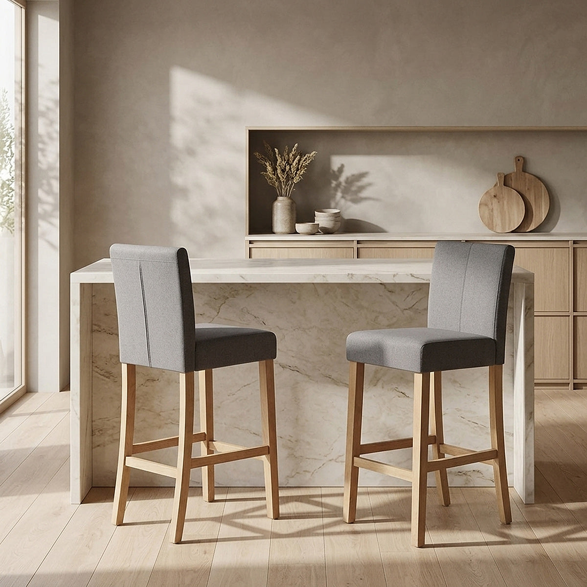 Tabouret de Bar Tissu Bois - Cornell Gris 