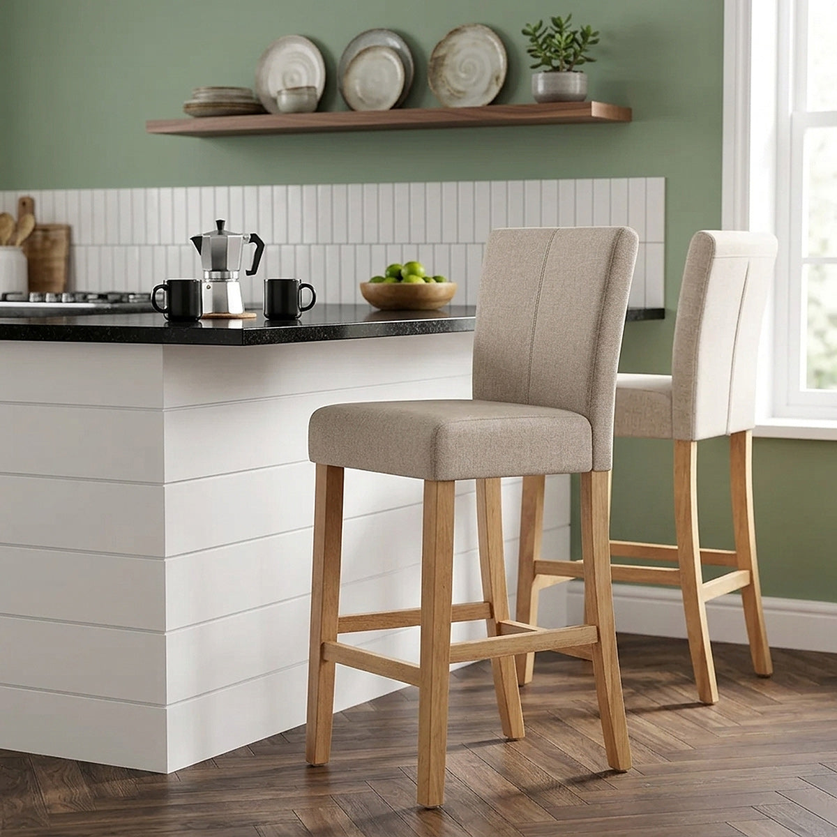 Tabouret de Bar Tissu Bois - Cornell Taupe 