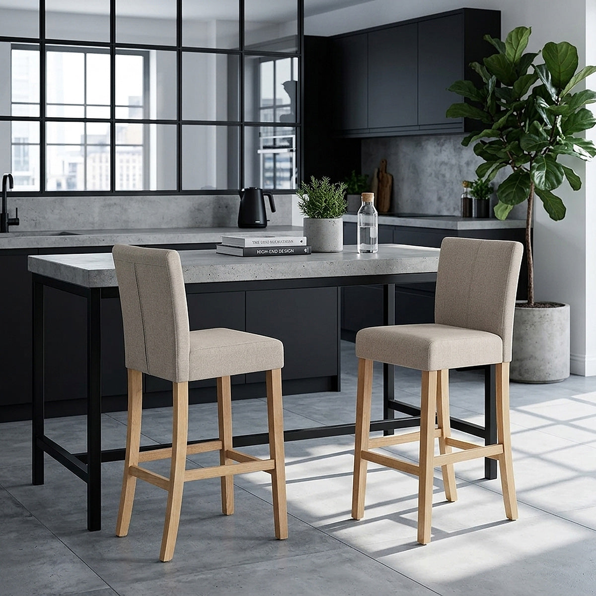 Tabouret de Bar Tissu Bois - Cornell Taupe 