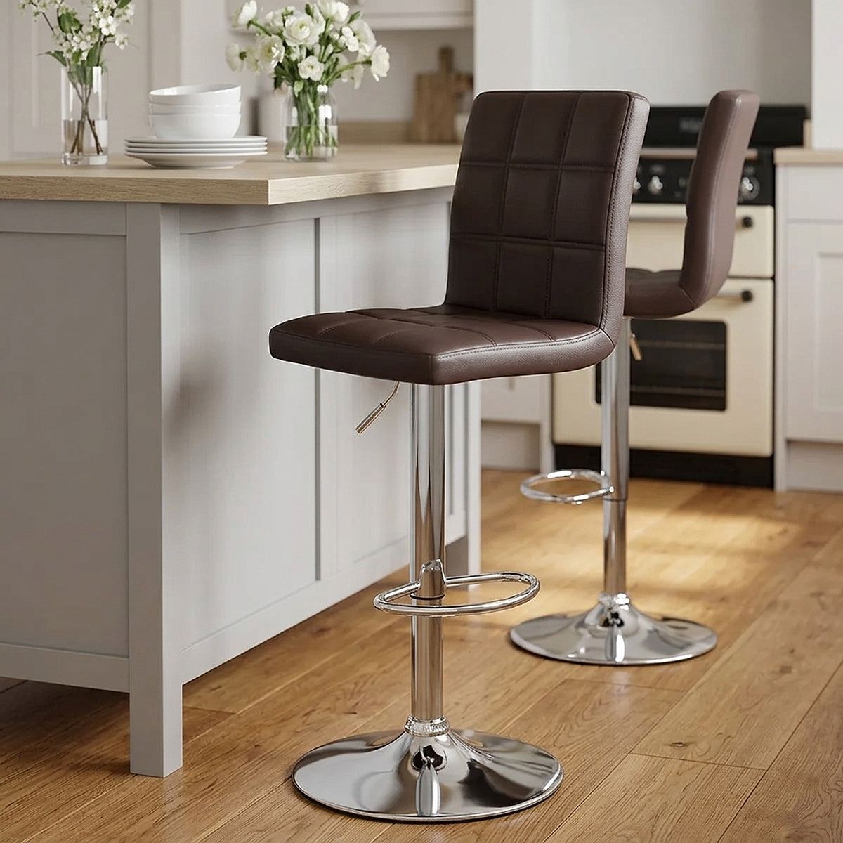 Chaise de Bar Faux Cuir Chrome - Criss Cross Marron 