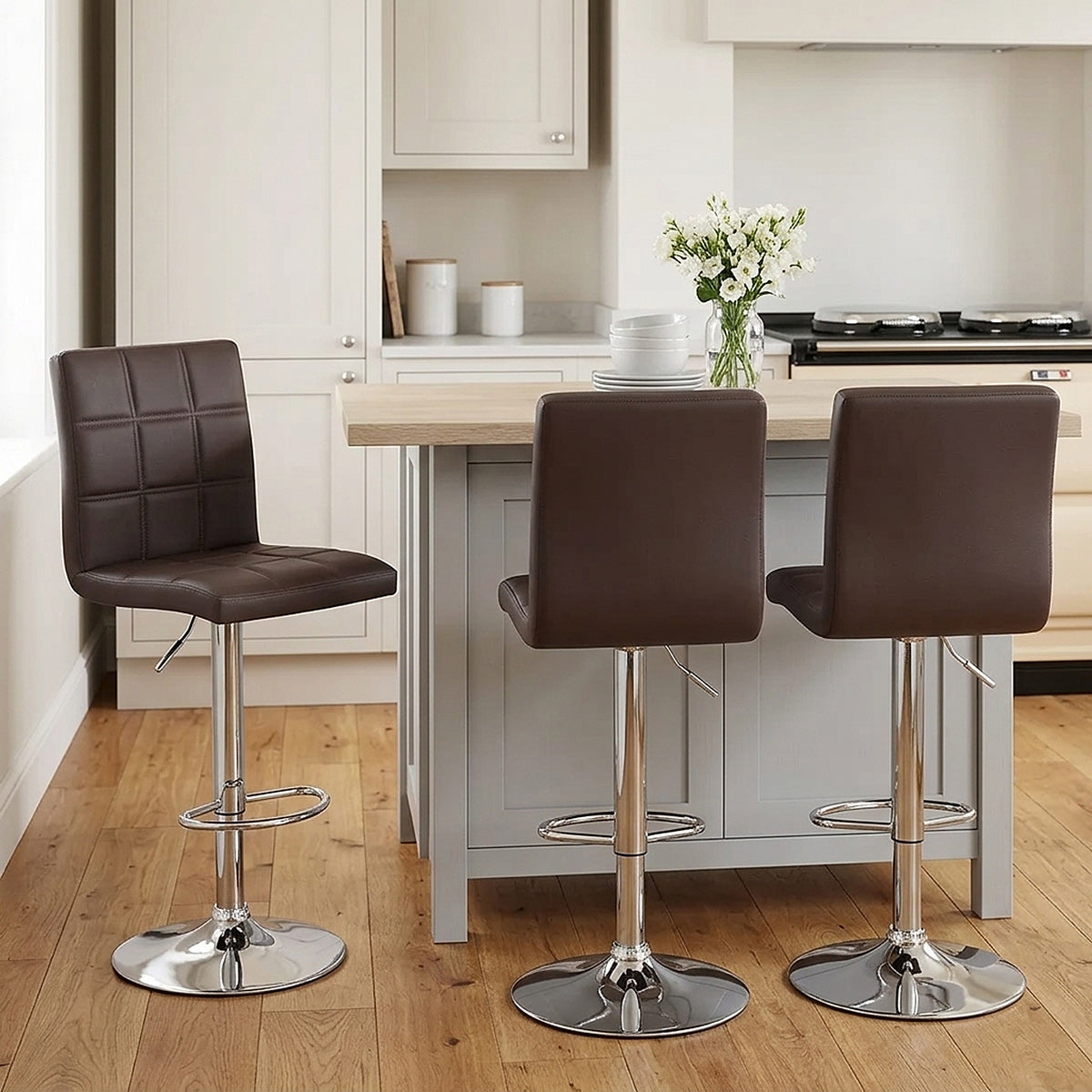 Chaise de Bar Faux Cuir Chrome - Criss Cross Marron 